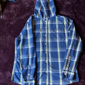 21 MEN XL plaid hooded long sleeve shirt